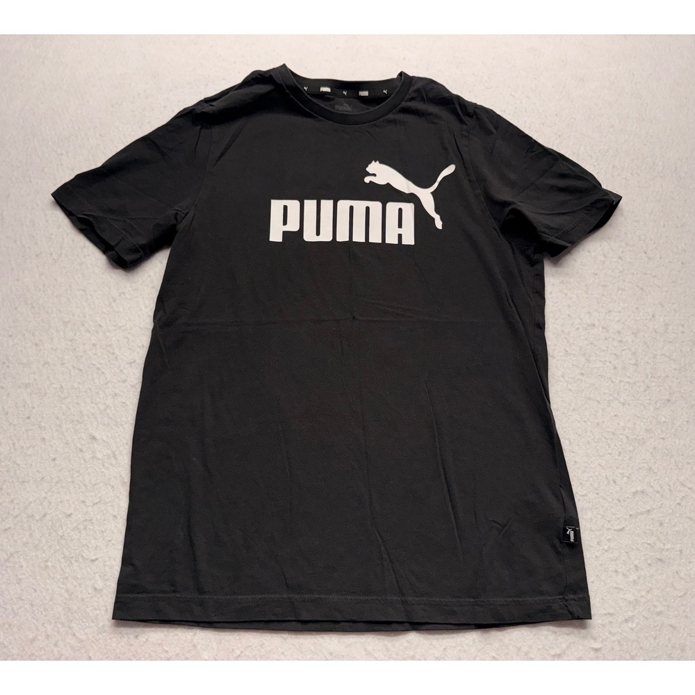 Puma Mens Graphic T-Shirt Black Short Sleeve Crew Neck Logo Tee Size Medium